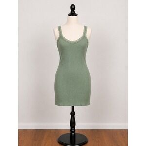 Curvy Sense Green Ribbed Dress 2X Cottagecore Soft Girl Lace Trim Bodycon Mini